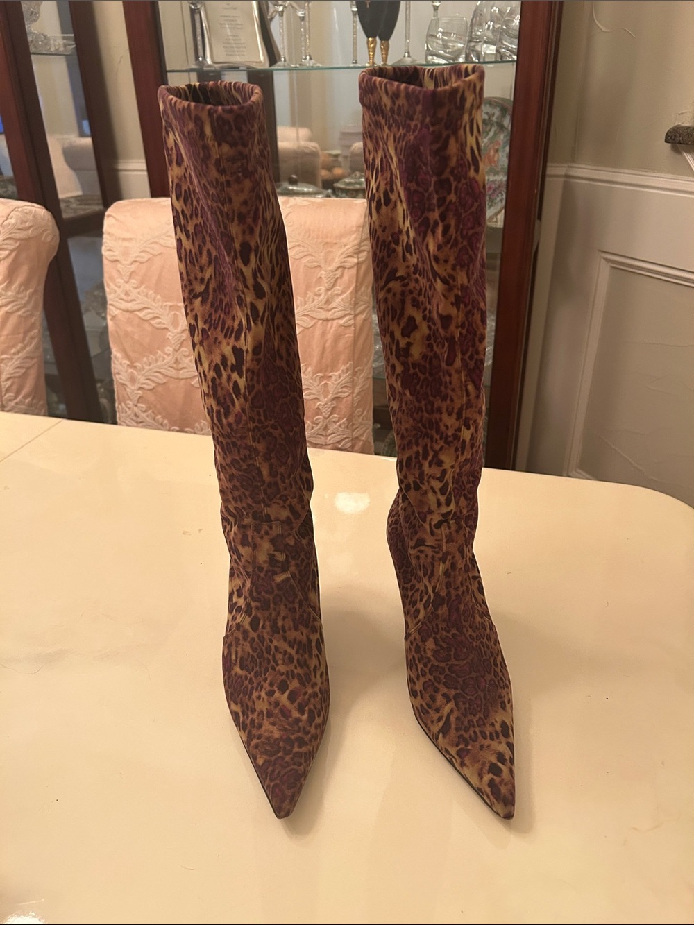 Donald Pliner Leopard Print Knee-High Pointed Toe Women's Boots Size 7 M